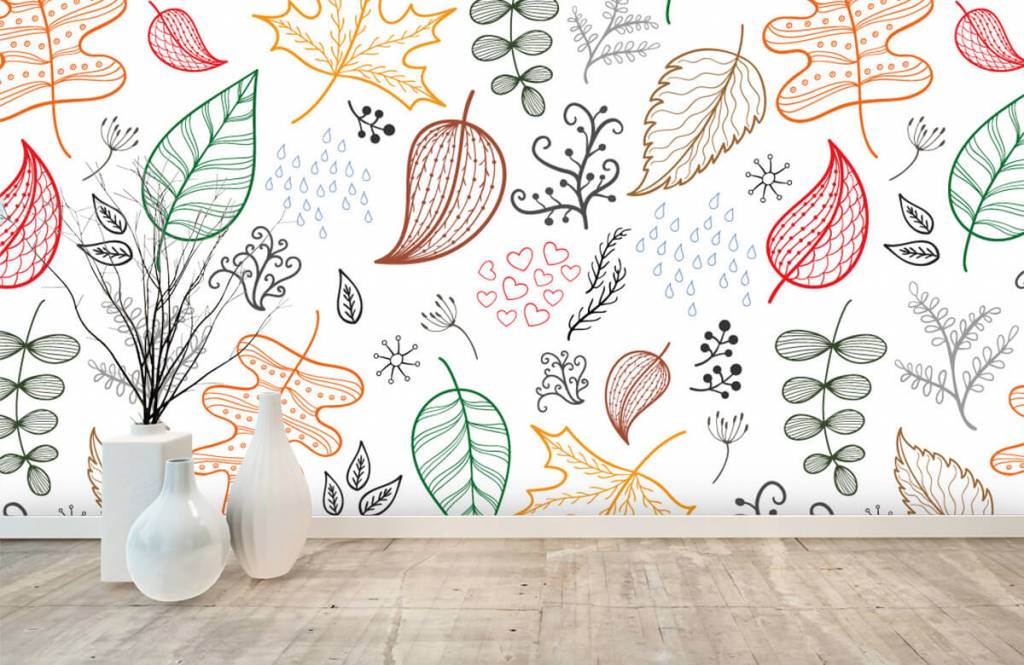 Hojas - Papel pintado con Hojas de otoño dibujadas - Sala de ocio 8