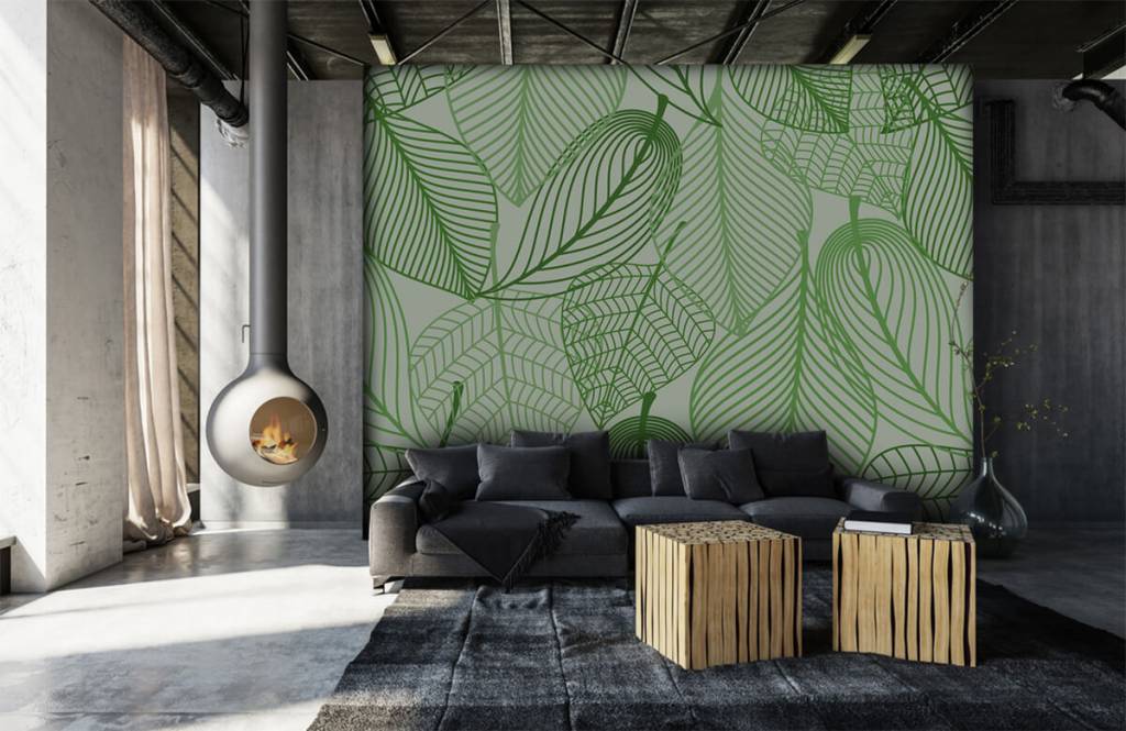 Otros - Papel pintado con Hojas verdes dibujadas - Habitación 1