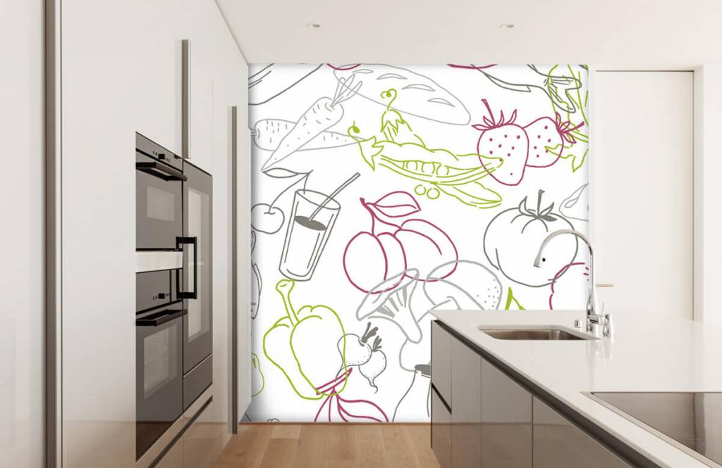 Otros - Papel pintado con Iconos de frutas y verduras - Cocina 1
