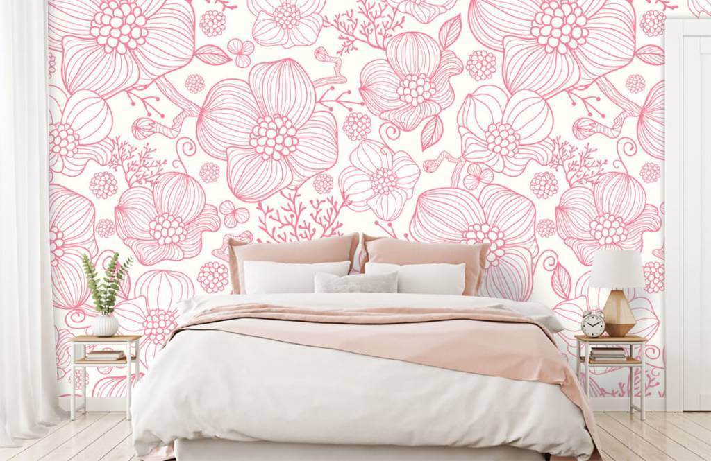 Patrones - Papel pintado con Grandes flores rosas - Habitación 1