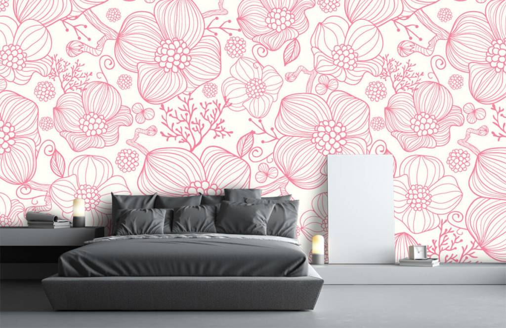Patrones - Papel pintado con Grandes flores rosas - Habitación 2