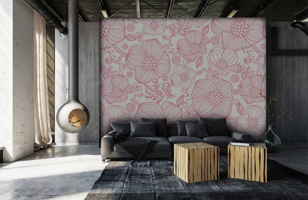 Patrones - Papel pintado con Grandes flores rosas - Habitación 6