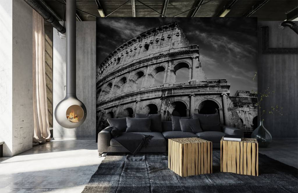 Blanco y negro - Papel pintado con Coliseo en Roma - Habitación de adolescentes 2
