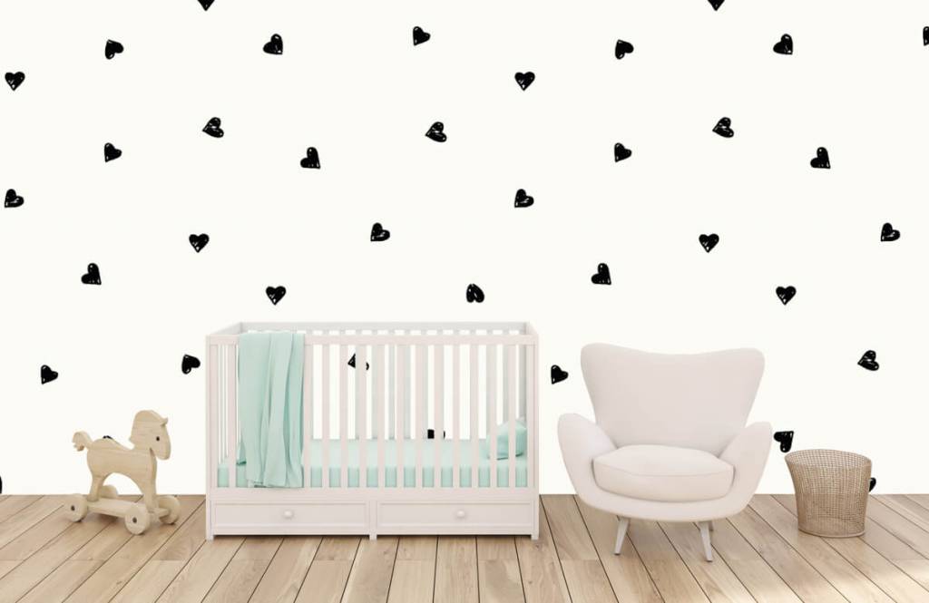 Niños y niñas - Papel pintado con Pequeños corazones negros - Habitación del bebé 1