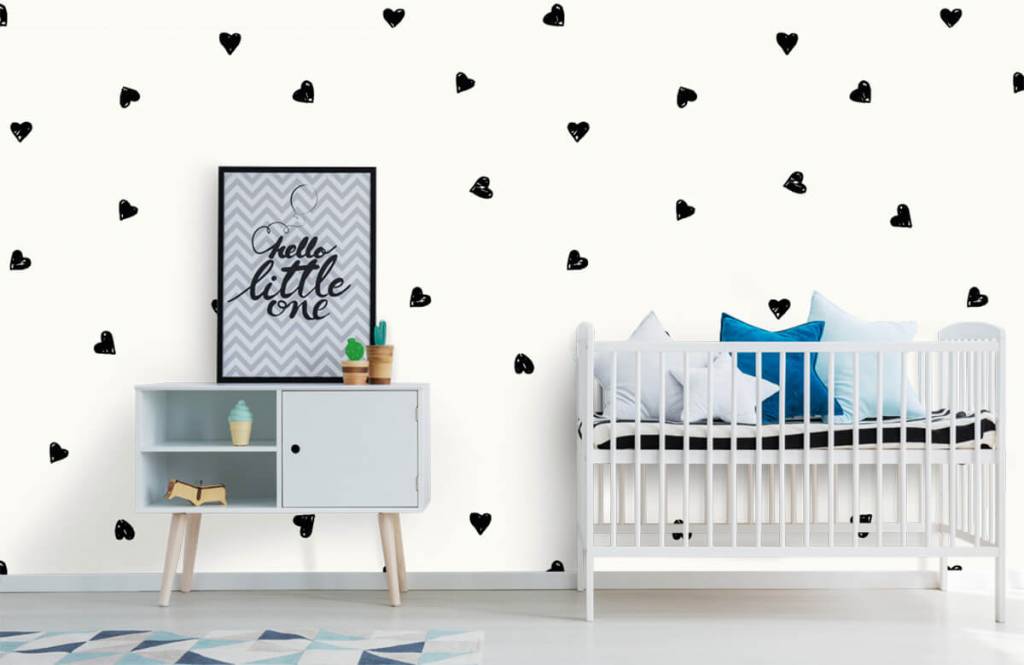 Niños y niñas - Papel pintado con Pequeños corazones negros - Habitación del bebé 6
