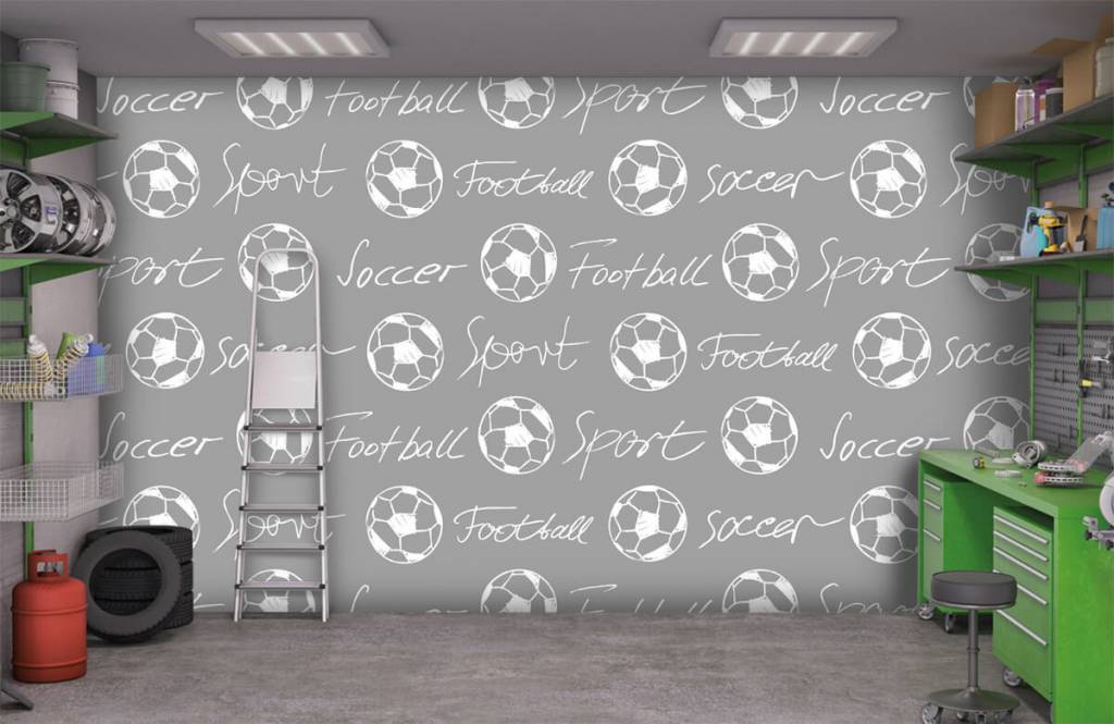 Fútbol - Papel pintado con Balones de fútbol y texto - Habitación de los niños 1