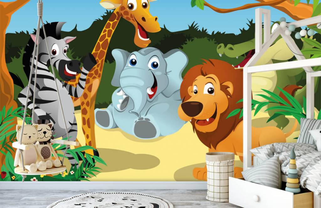 Animales de safari - Papel pintado con Alegres animales salvajes - Habitación de infantes 1