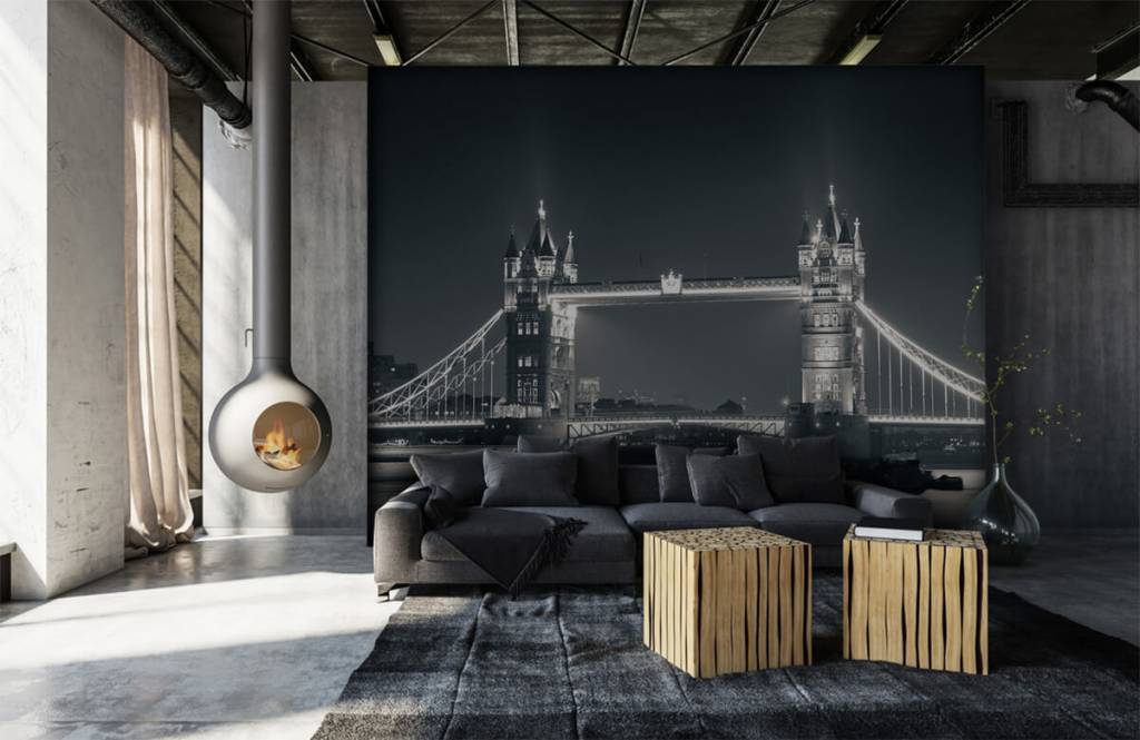 Blanco y negro - Papel pintado con Tower Bridge - Habitación de adolescentes 6