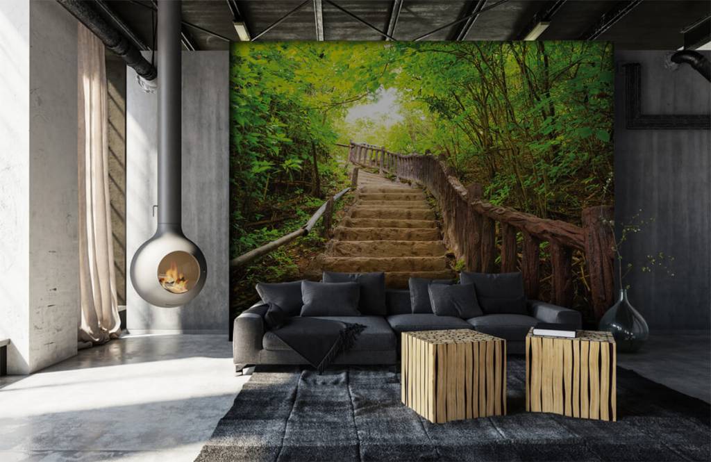 Bosque - Papel pintado con Escaleras en un bosque - Habitación 6