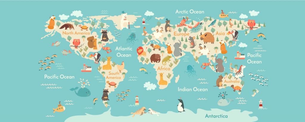 Mapa del mundo con animales