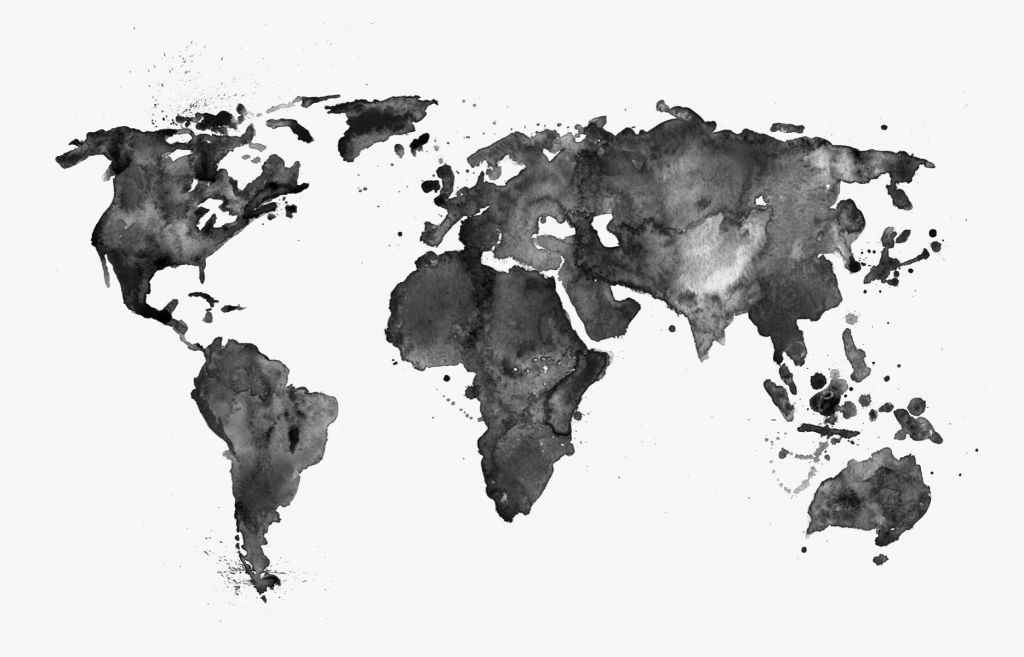 Mapa del mundo en acuarela negra