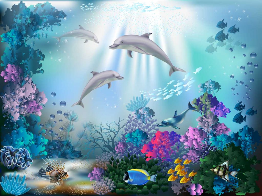 Mundo submarino con delfines