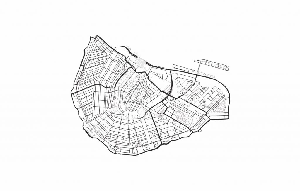 Mapa Centro de Ámsterdam, blanco