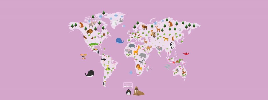 Mapa del mundo para niños con fondo rosa