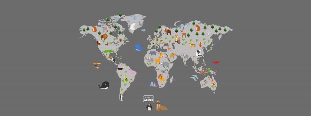 Mapa del mundo para niños con fondo gris