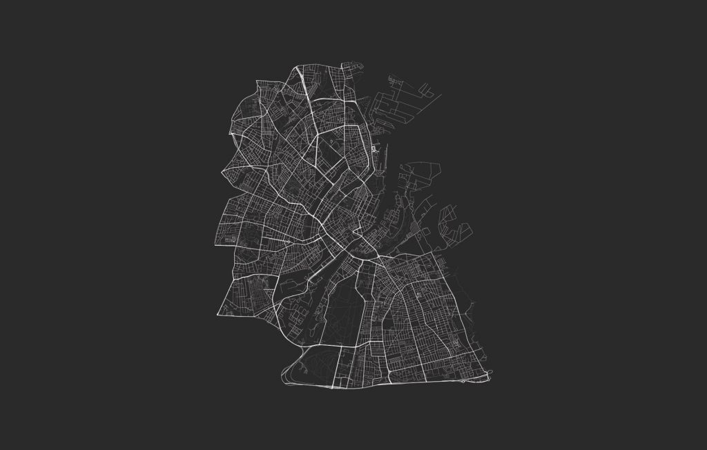 Mapa de Copenhague, negro