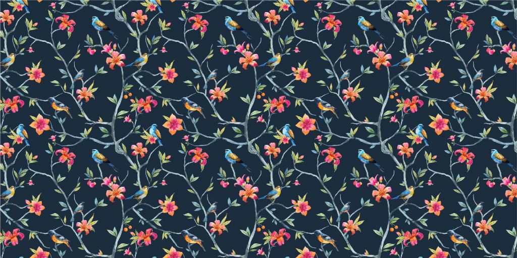 Flores y pájaros tropicales