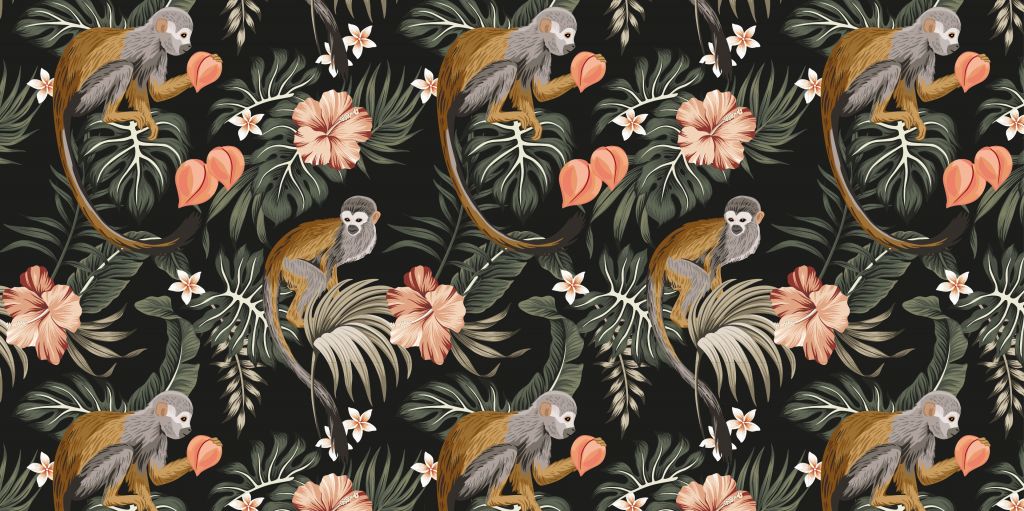 Hojas tropicales con monos