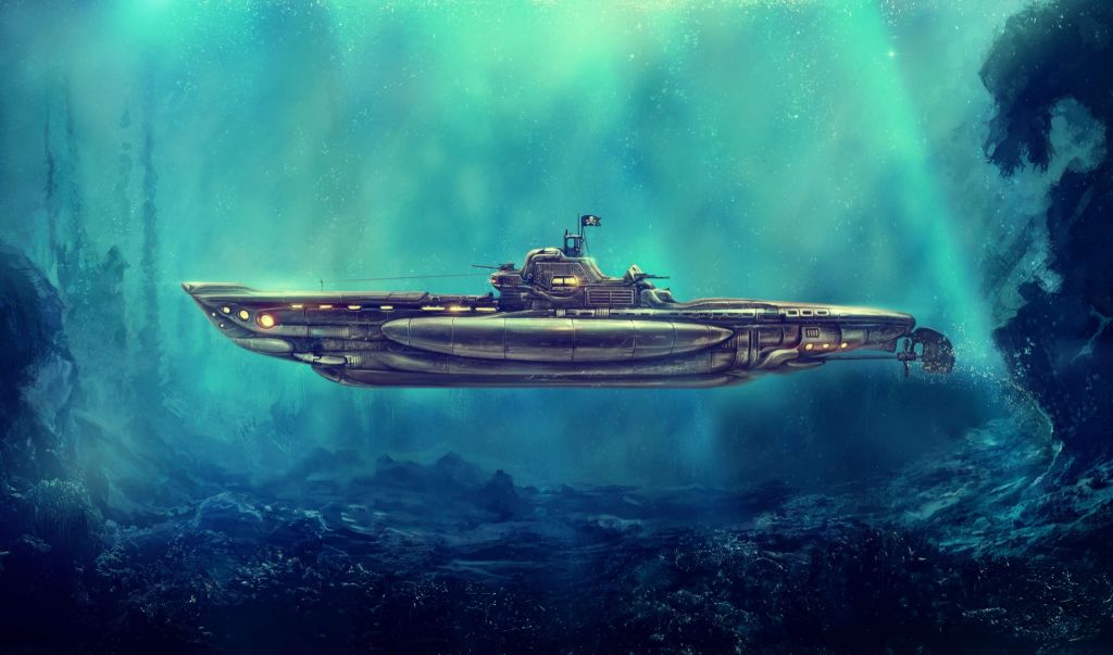 Submarino pirata en el mundo submarino