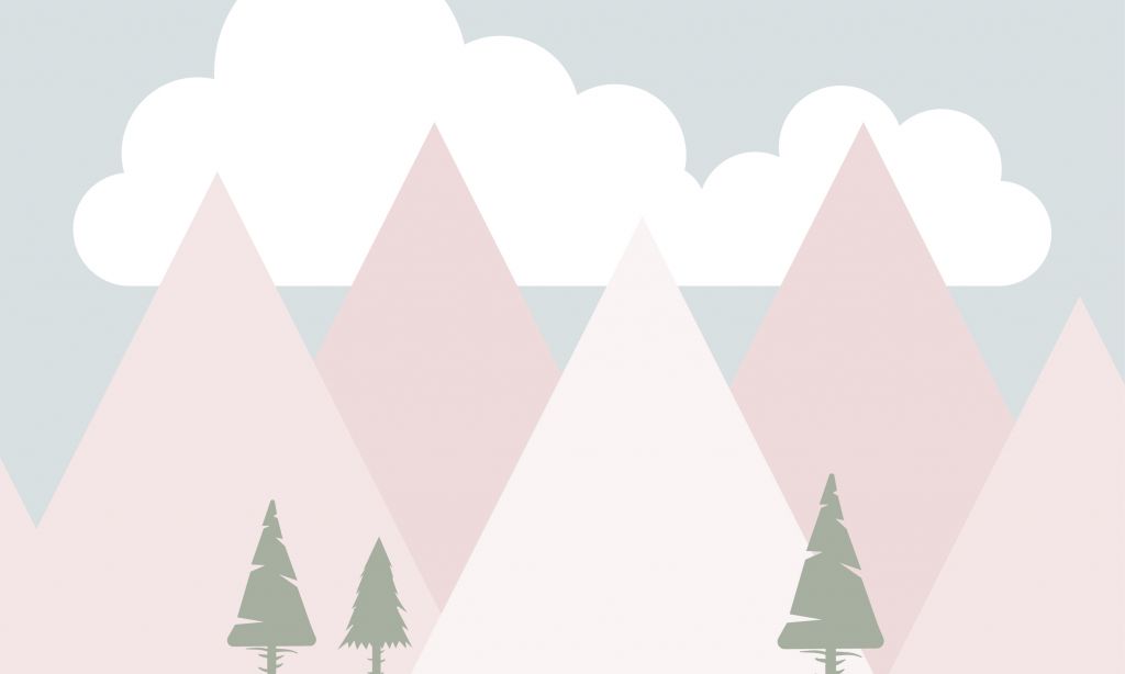 Montañas rosas con pinos