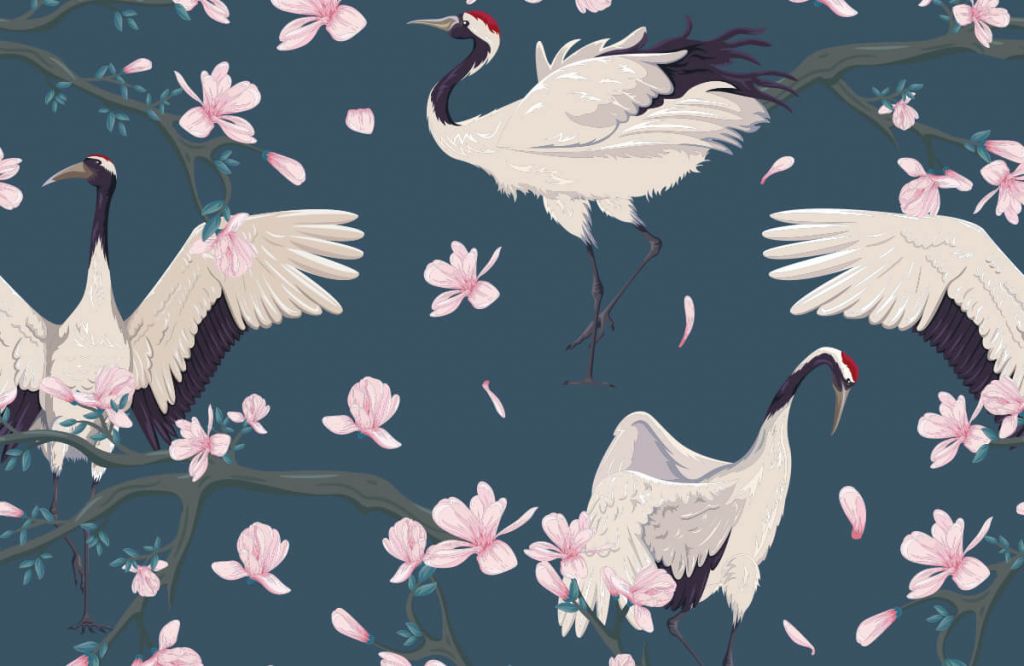 Grullas con magnolias