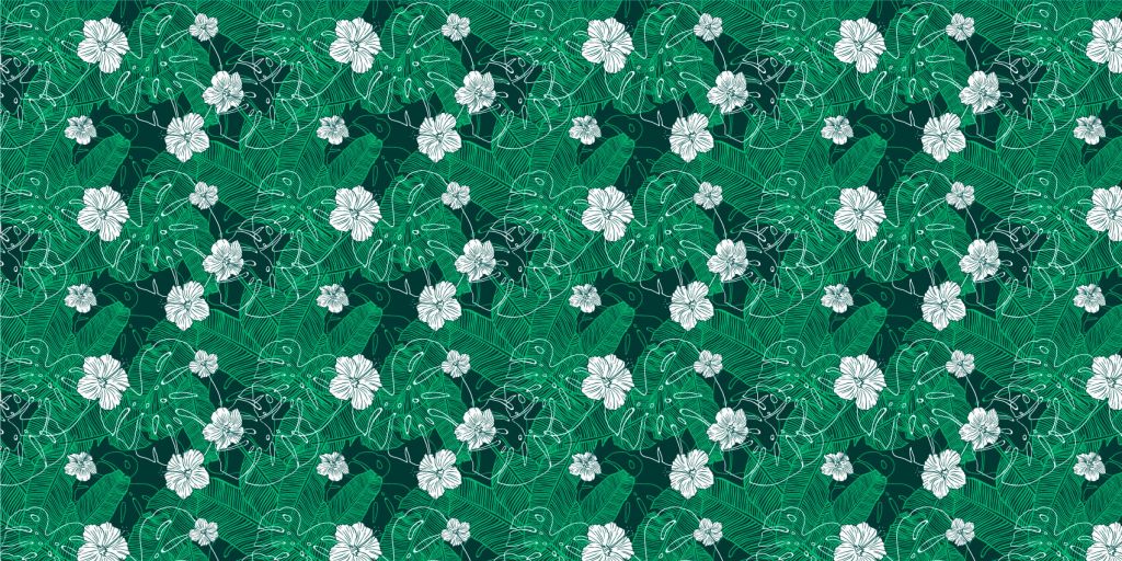 Hojas y flores tropicales