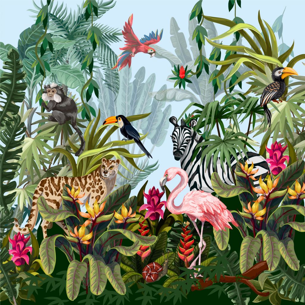 Selva colorida con animales