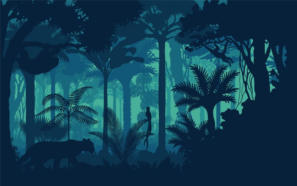 Siluetas azules de la selva