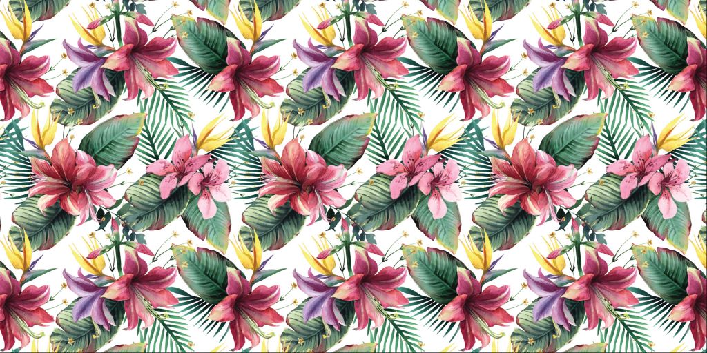 Flores y hojas tropicales
