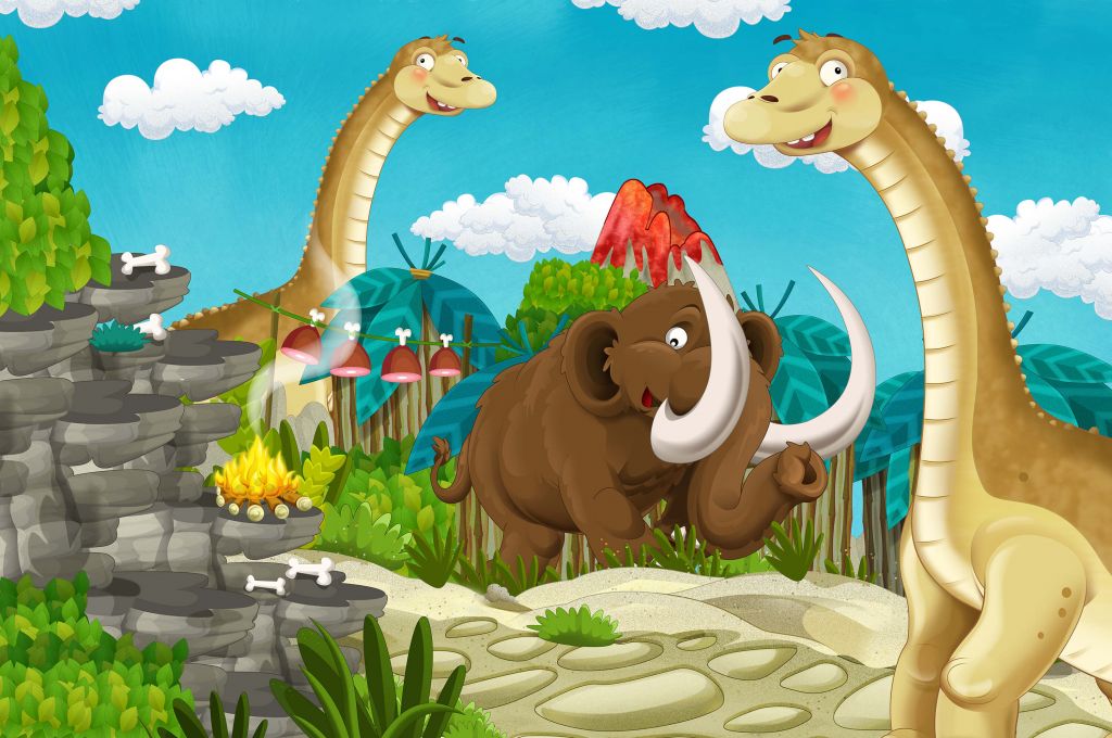 Dinosaurio y mamut
