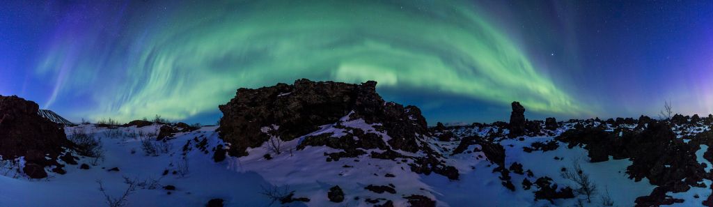 Panorama de la aurora boreal