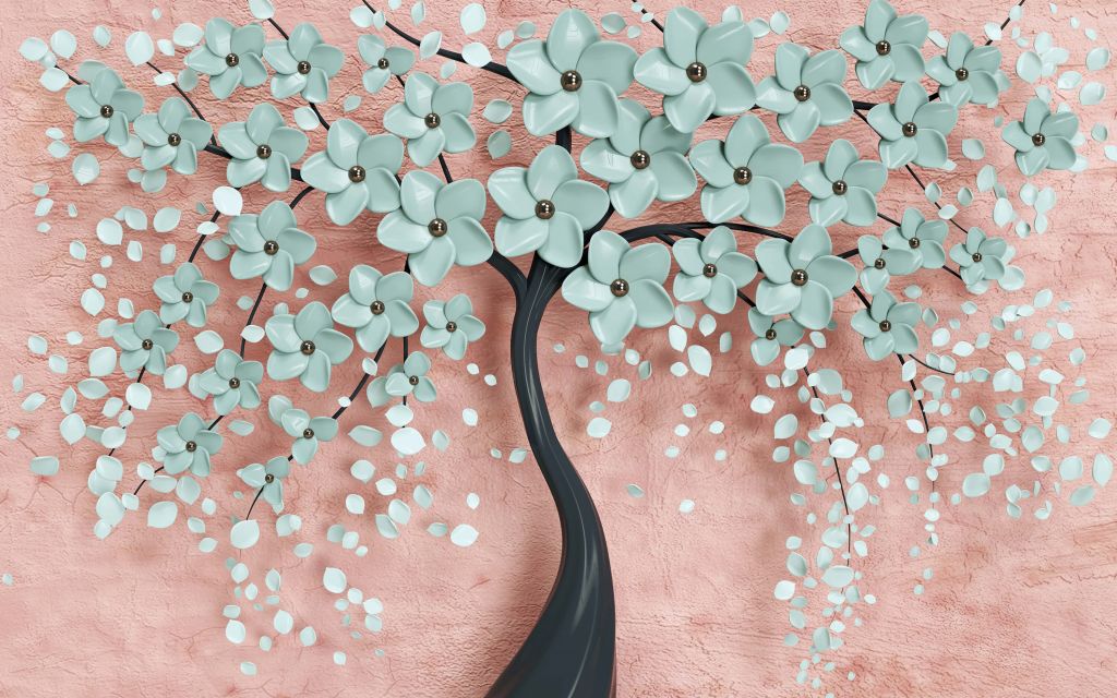 Árbol negro de fantasía con flores de menta