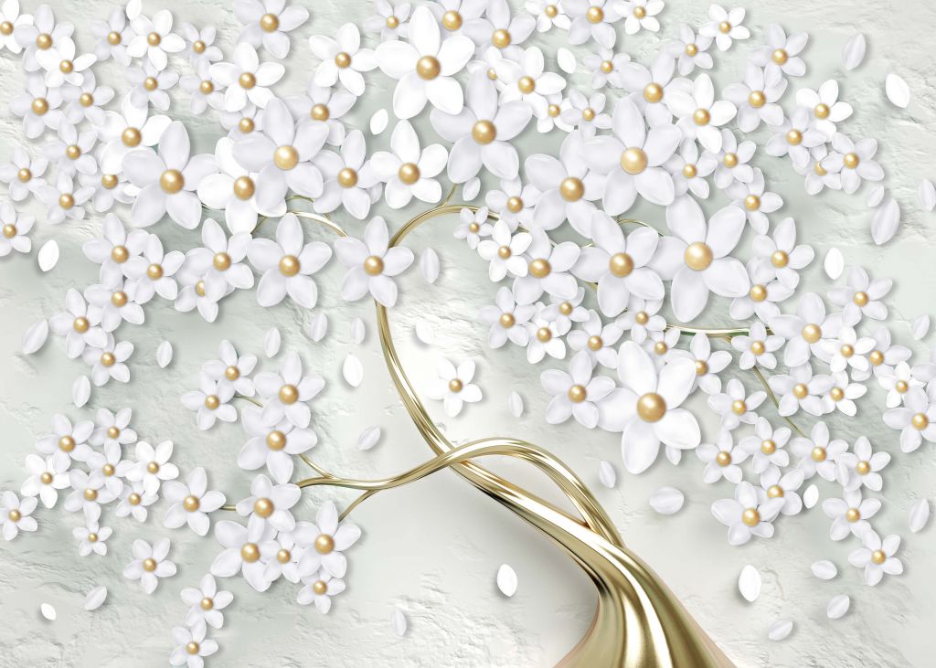 Flores blancas y doradas