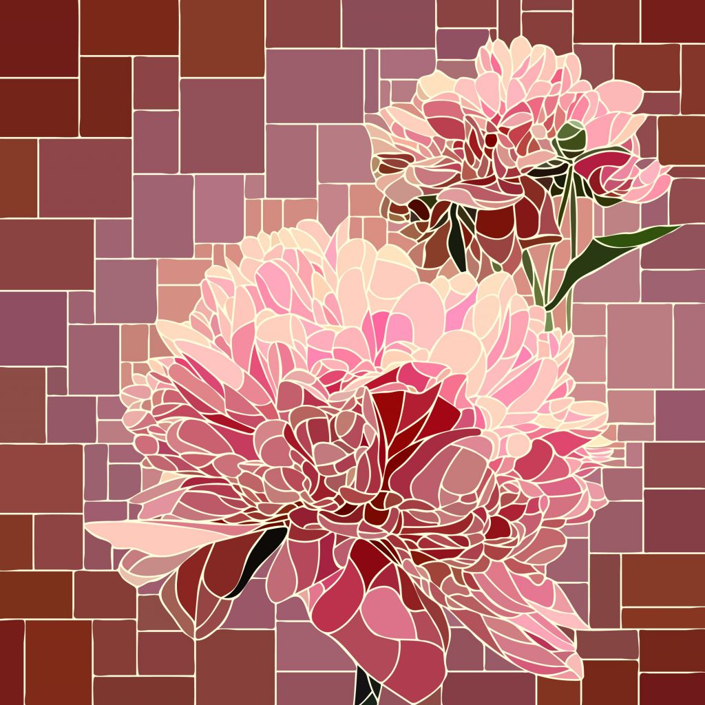 Mosaico de flores rosas