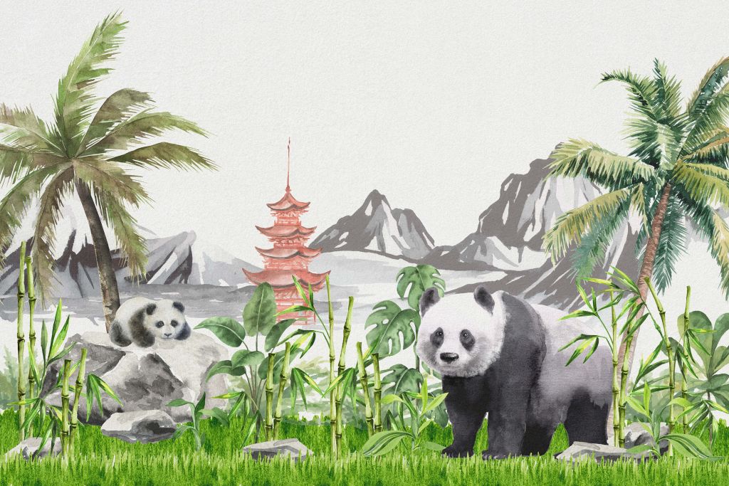 Pandas en la selva de bambú