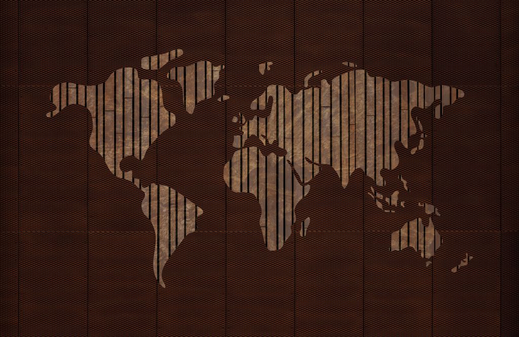 Mapa del mundo con textura de madera