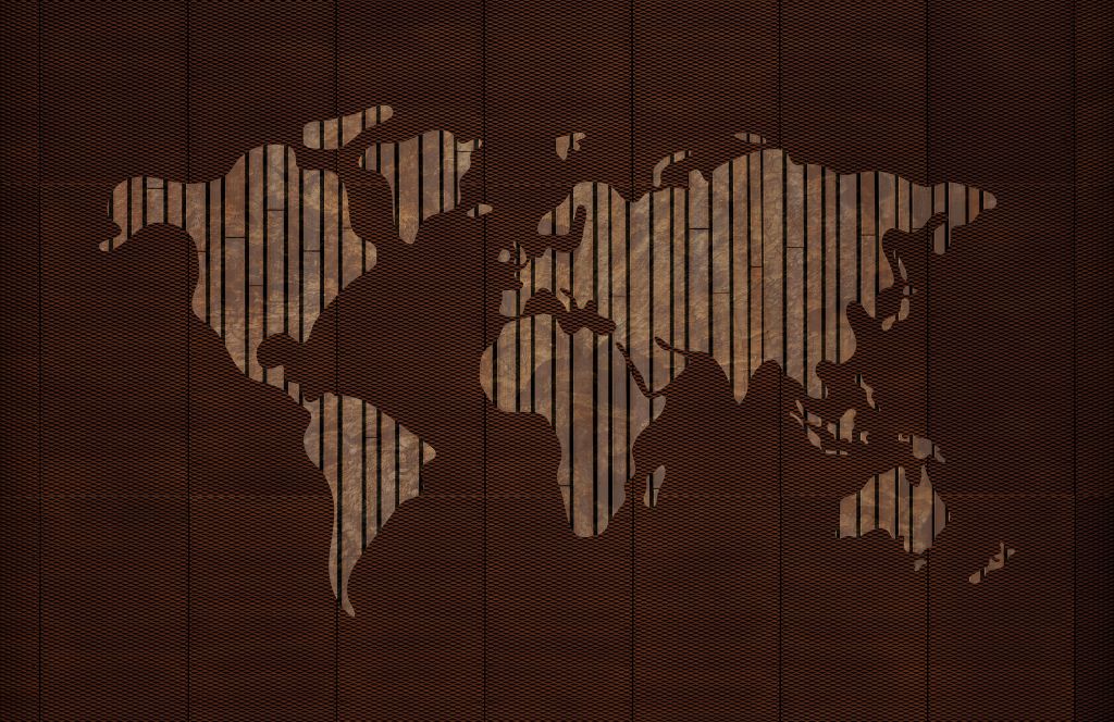 Mapa del mundo con textura de madera