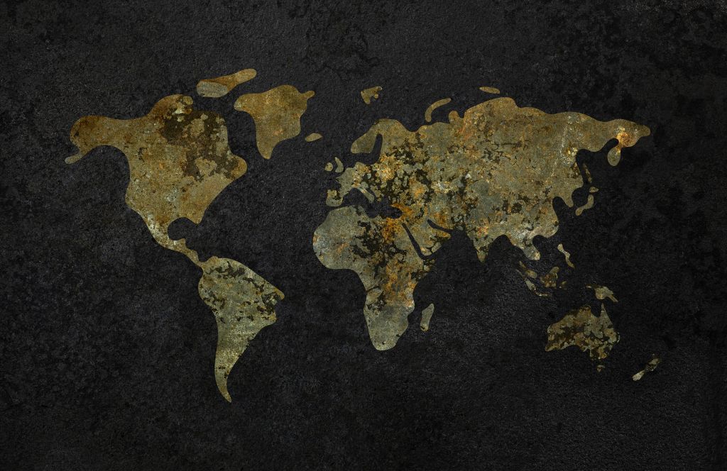Mapa del mundo con textura verde dorada