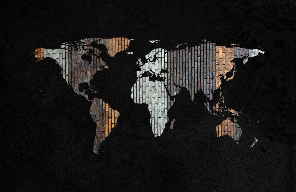 Mapa del mundo con ladrillos verticales