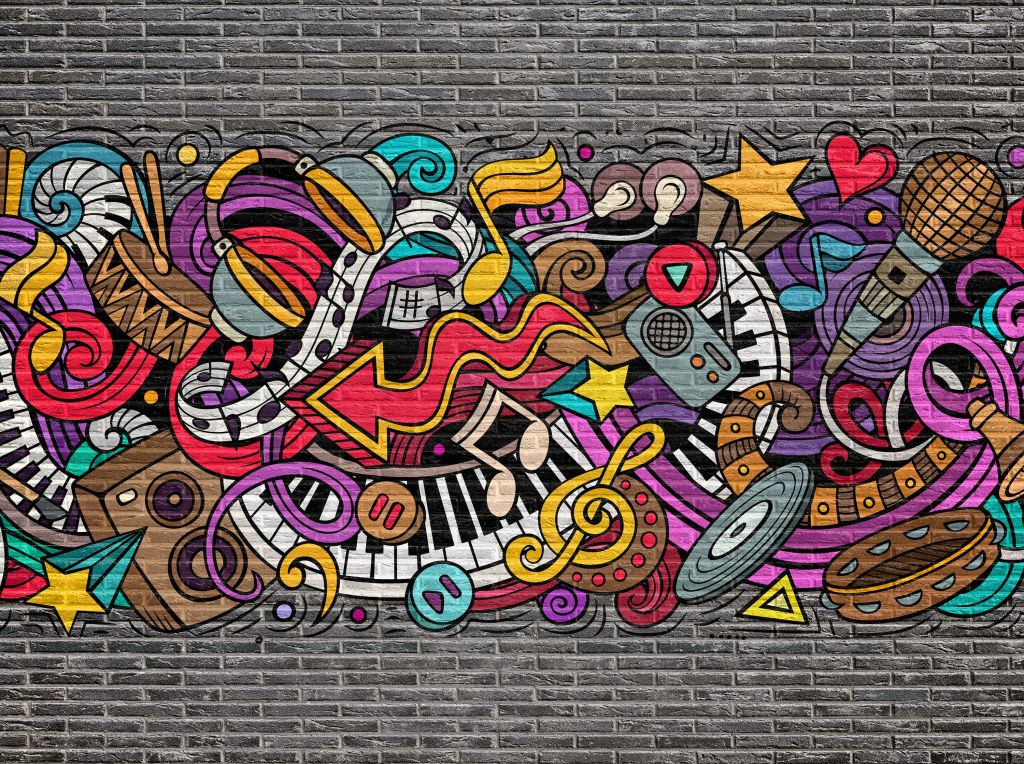 Grafitis musicales en ladrillos