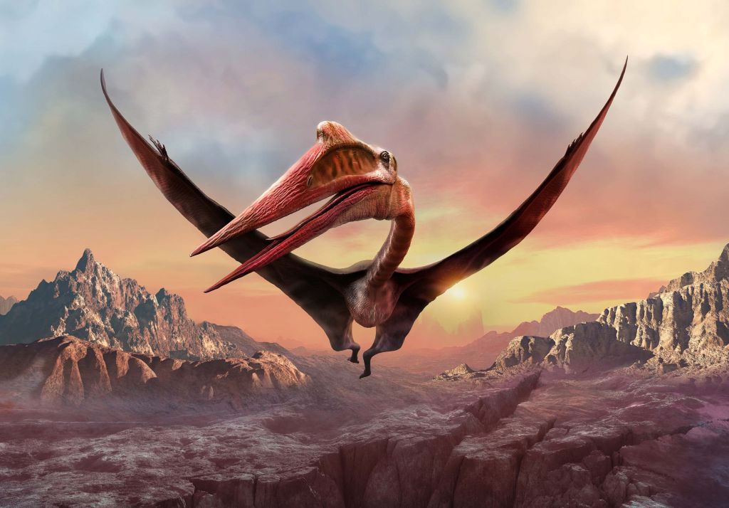 Quetzalcoatlus volando sobre las montañas