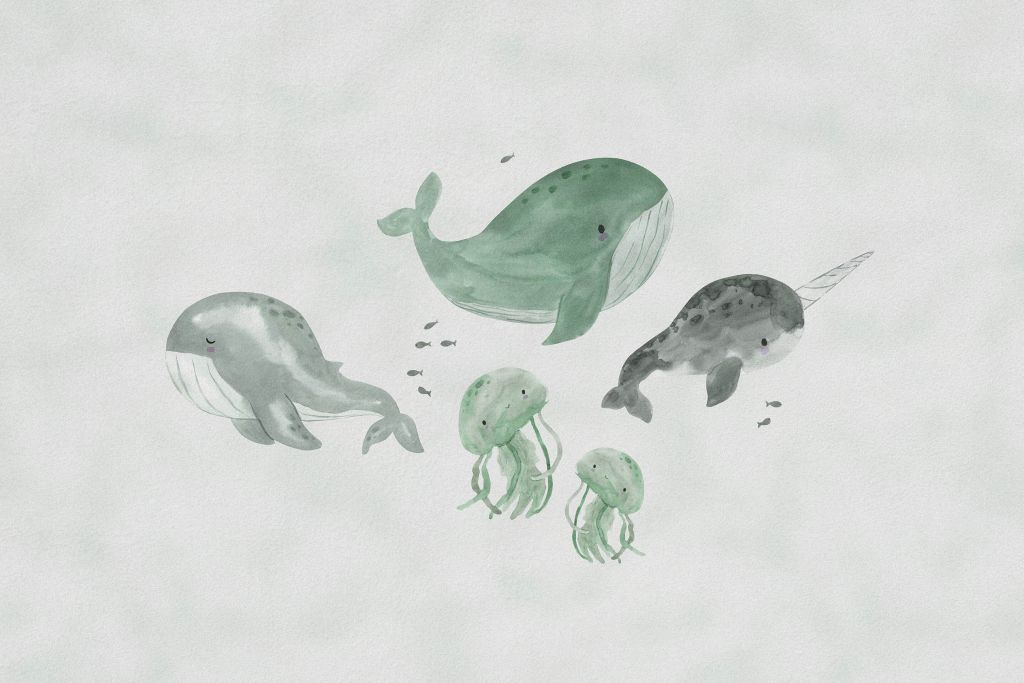 Ballenas en el mar verde