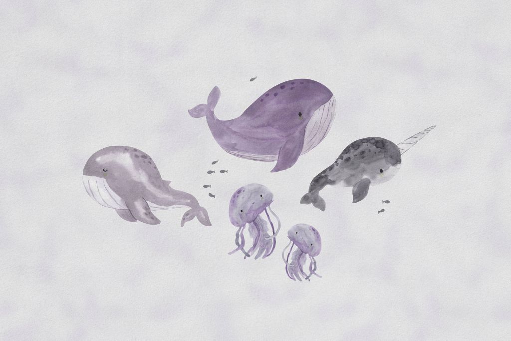 Ballenas en el mar morado