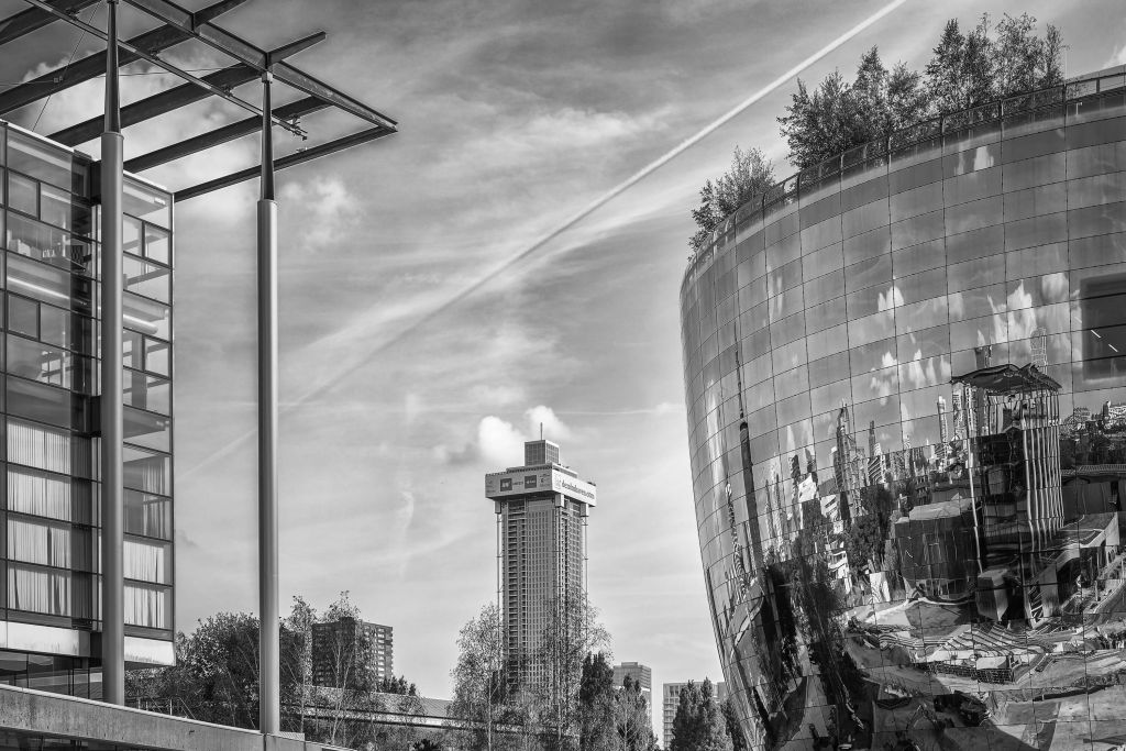 El Depósito del Museo en Rotterdam en blanco y negro 