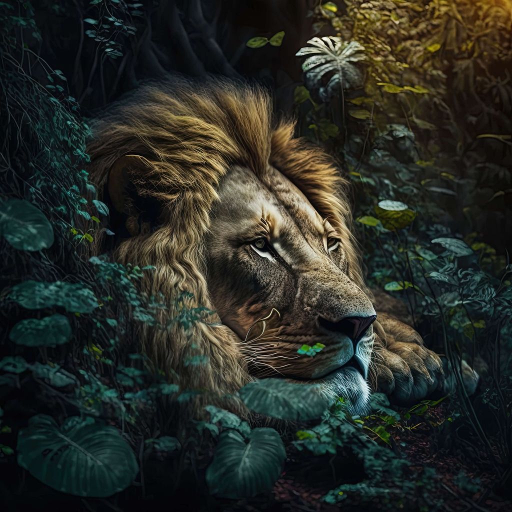 Rey león en la selva