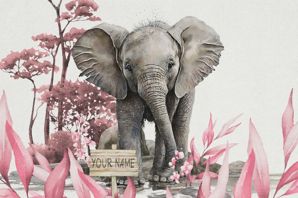 Elefante en la jungla rosa