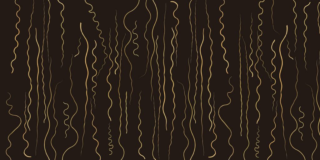 Líneas orgánicas hierba oro sobre negro ébano
