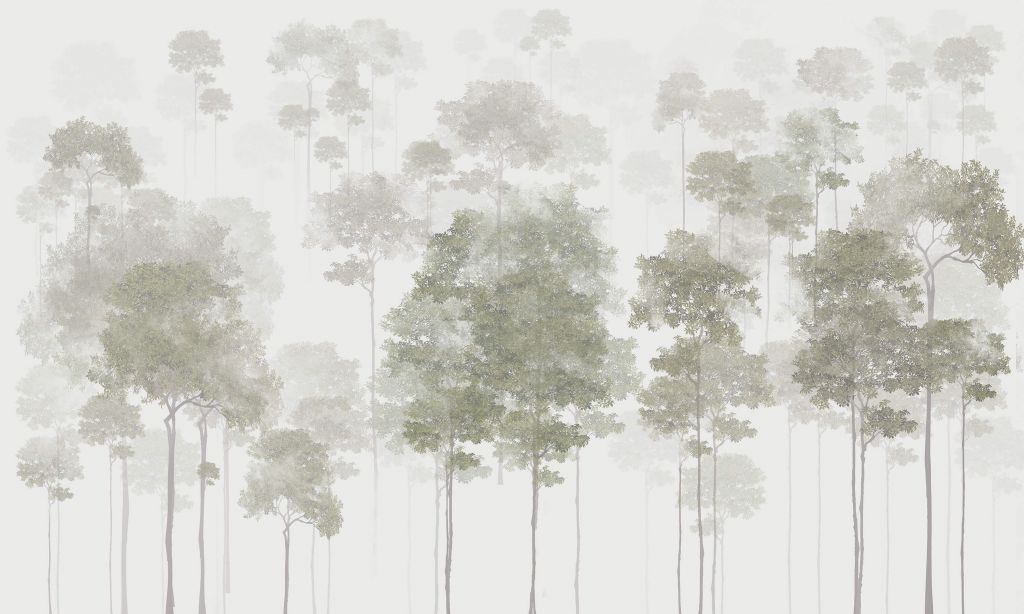 Bosque pintado en la niebla