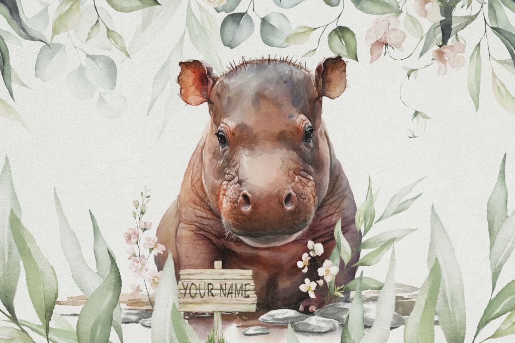 Bebé hipopótamo en las hojas