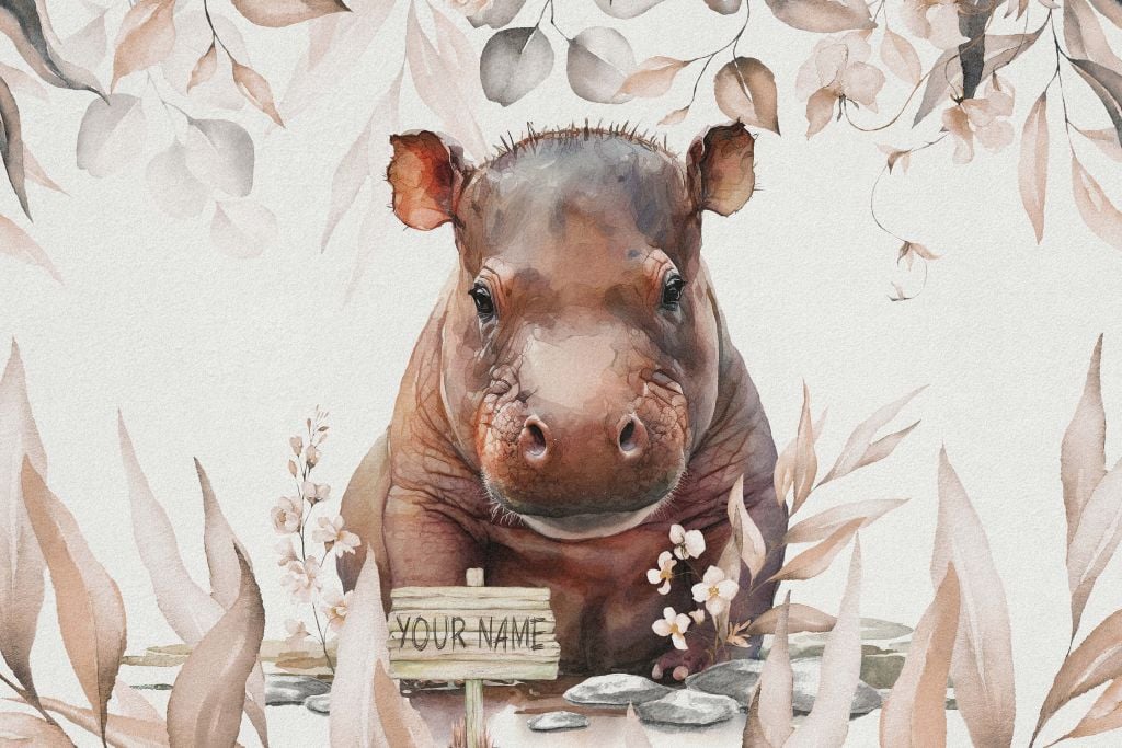 Bebé hipopótamo en las hojas topo